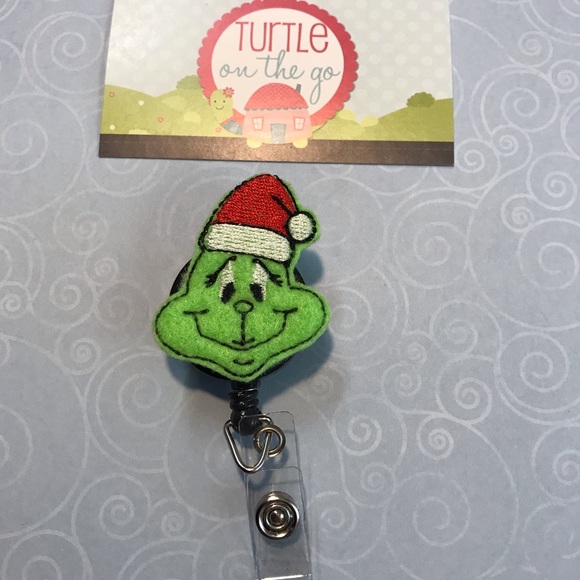 Hand Crafted Other - Grinch Santa Christmas Retractable Reel ID Badge Lanyard Clip Nursing